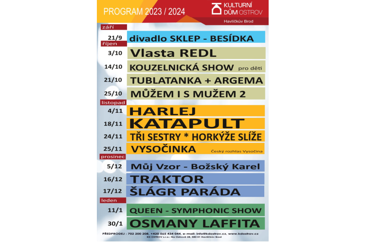 Kalendář kulturních akcí v KD OSTROV Havlíčkův Brod