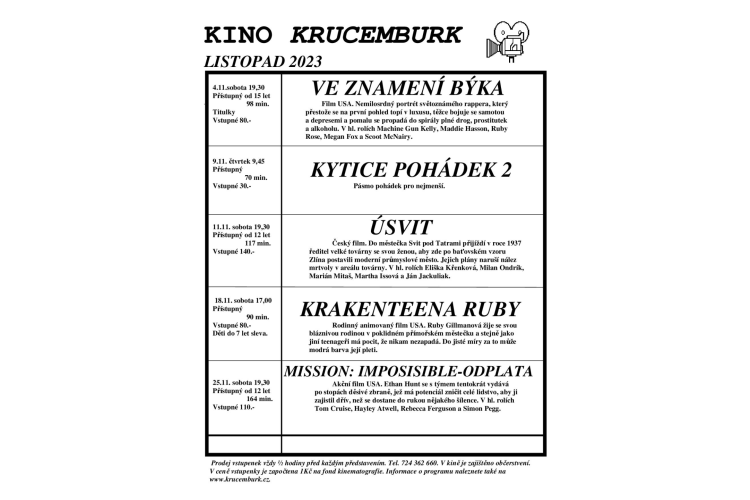 Kino Krucemburk - listopad