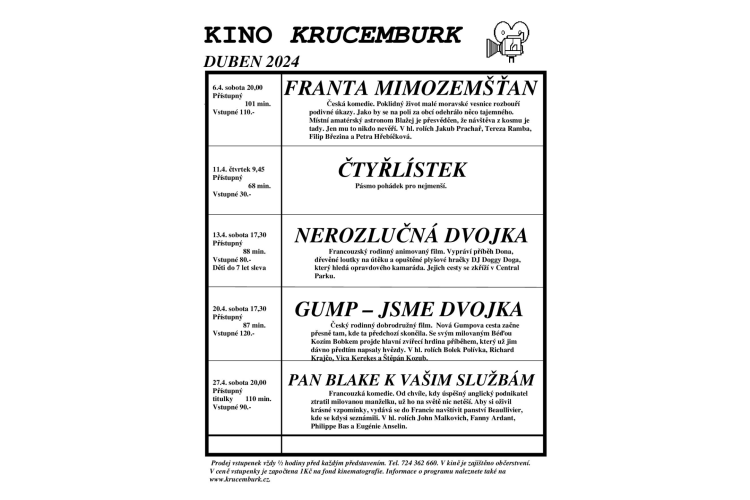 Kino Krucemburk - duben