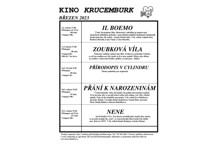 Kino Krucemburk - březen