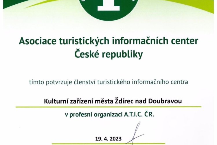 Naše turistické informační centrum se nově stalo členy profesní organice A.T.I.C. ČR