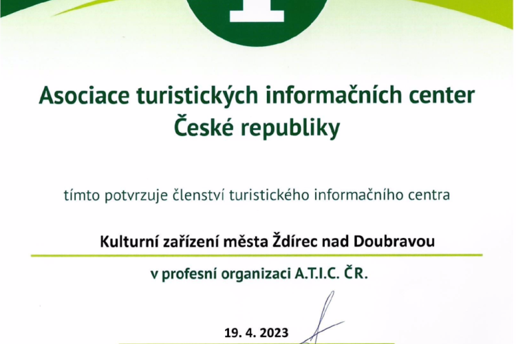 Naše turistické informační centrum se nově stalo členy profesní organice A.T.I.C. ČR