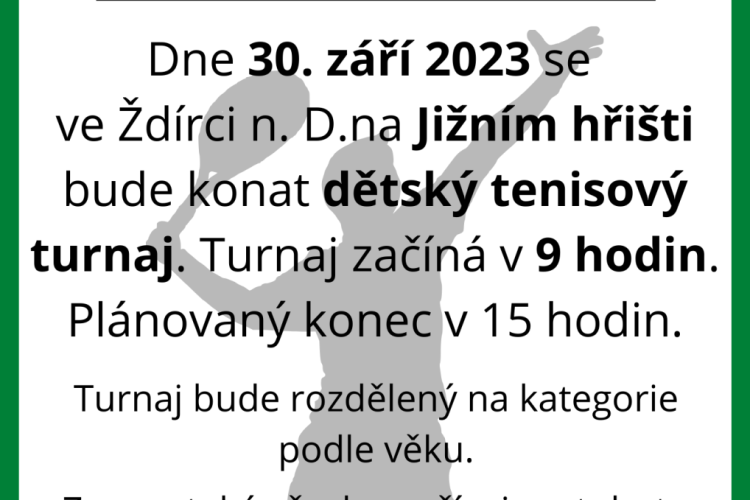 Pozvánka na sobotní dětský tenisový turnaj ve Ždírci n. D.