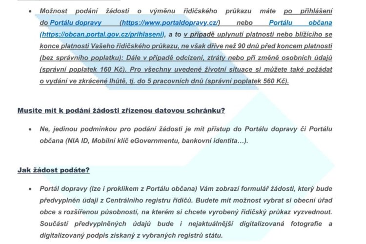 Elektronické podání žádosti o vydání/výměnu řidičského průkazu