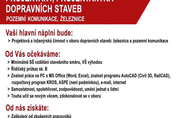 Nabídka práce od společnosti DMC Havlíčkův Brod na pozici projektant/projektantka dopravních staveb