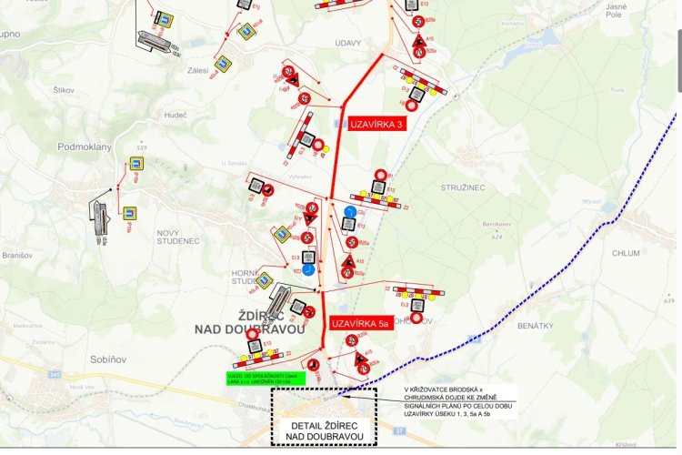 Uzavírka silnice I/37 od 1.7. do 31.10. 2023 a autobusová dopravní obslužnost Údav, Horního a Nového Studence o prázdninách